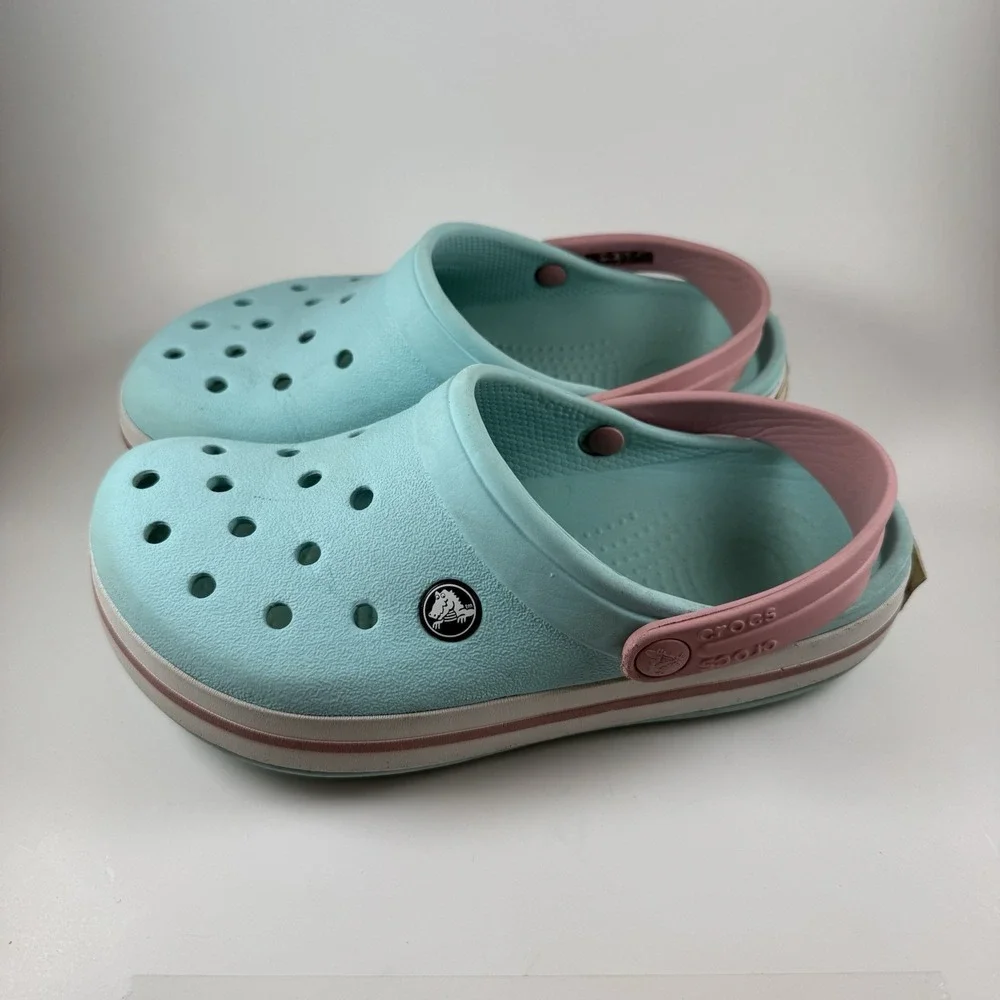 Crocs Crocband Ice Blue Pink White Womens 6 Men's 4 Pre Owned